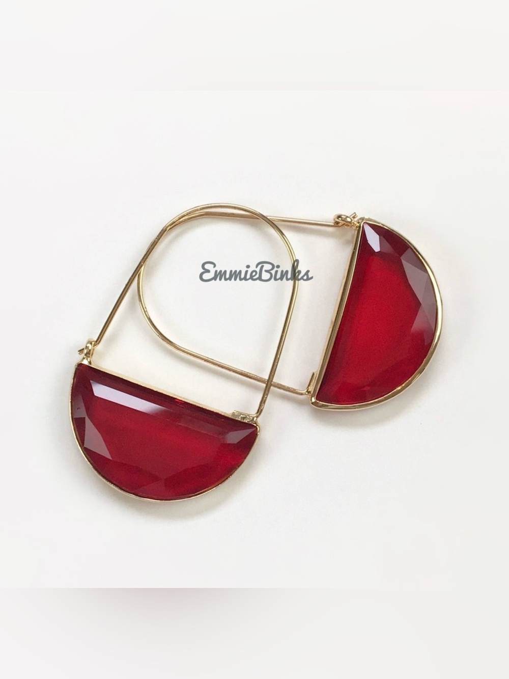✨3for$38 New Red Anthro Glass Crescent Hoop Earrings -Glass Dangle Earring Hoops - Picture 4 of 15